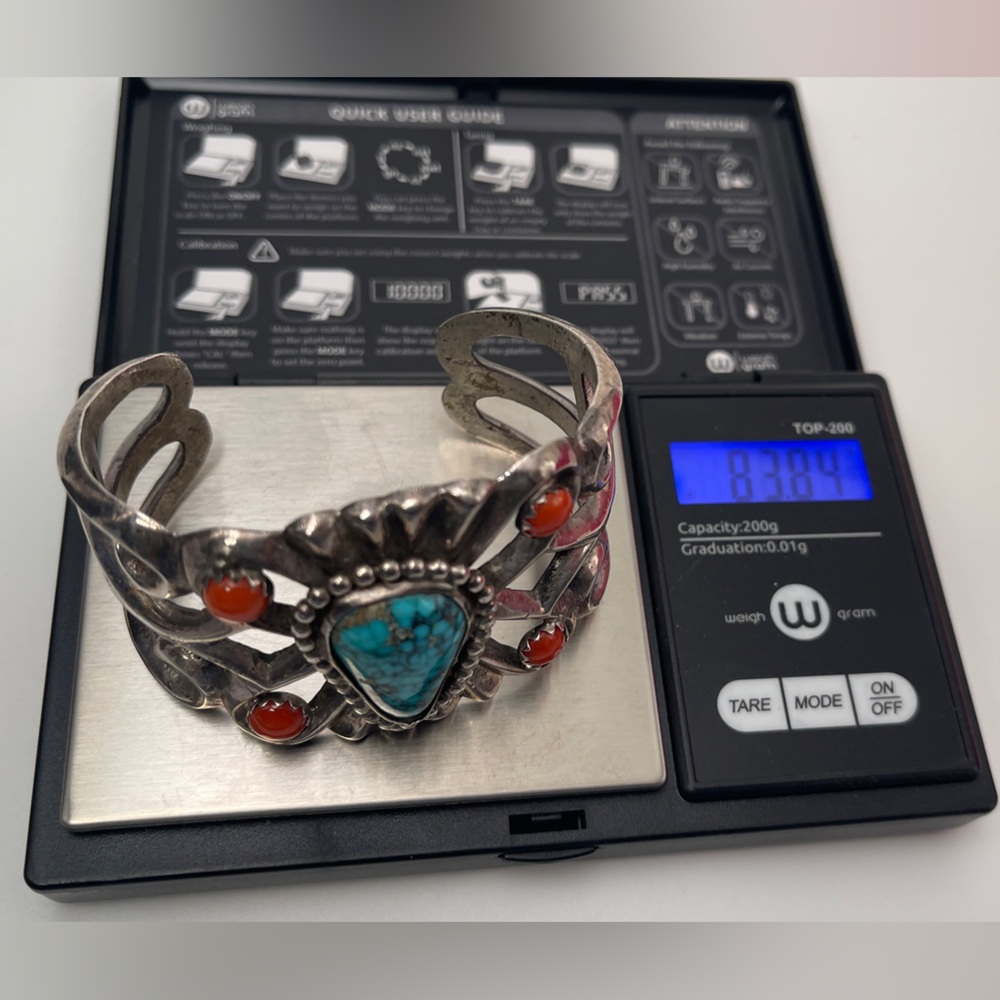 Silver and Turquoise Bracelet with Red Accents - Picture 4 of 4